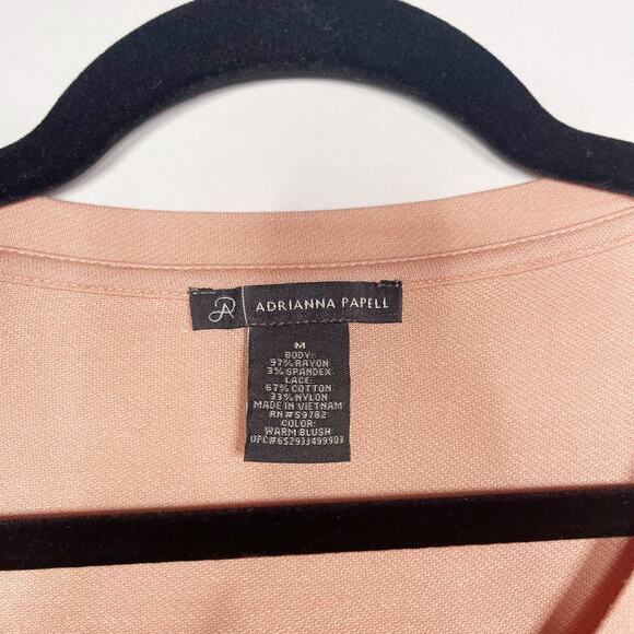 Adrianna Papell M Warm Blush Blouse Lace Overlay Long Sleeve French Terry Top - Picture 5 of 5